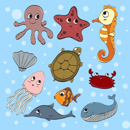 cute sea animal character vector. cute pattern animal. squid pattern. cute pattern animal vector.のイラスト素材