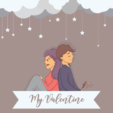 Couple in love vector characters. Lovers couple cartoon vector illustration. valentines day card with couple illustration.のイラスト素材