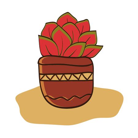 ute plant vector, small plant in pot succulents or cactus.  hand drawn plant illustration on pot.のイラスト素材