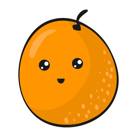 Cute Orange. Funny Flat Cartoon Happy Yummy Fruits icons clip art vector illustration on white.のイラスト素材