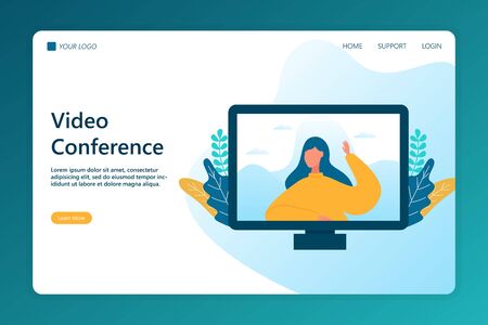 Video Conferencing concept for landing page. Creative landing page website design concept create your website with easy way.のイラスト素材