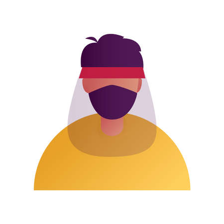 Illustration people wearing mask and face shield for cover his face for droplets. face shield icon.のイラスト素材
