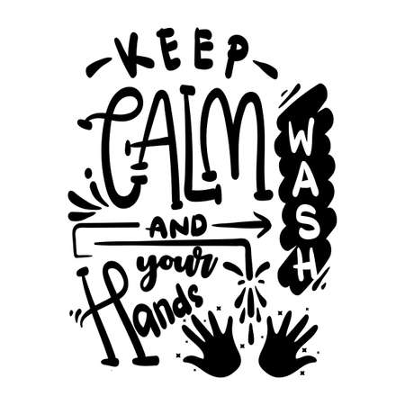 Wash Hand Lettering Quotes. virus Prevention Washing Hand Illustration.のイラスト素材