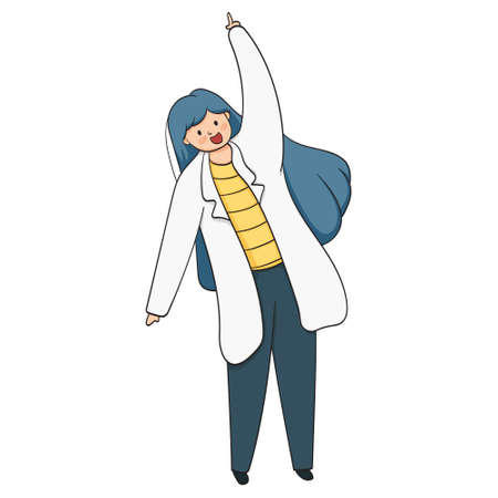 happy medicine workers jumping with raised hand. Joyful positive hospital medical specialists. cute characterのイラスト素材