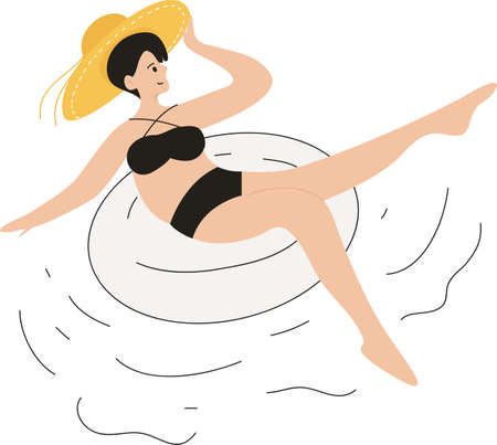 Flat Illustration About Summer Girl Swimmingのイラスト素材