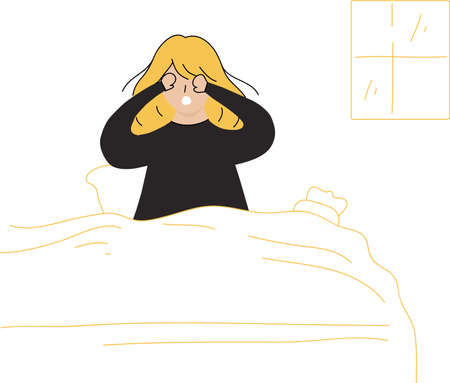 Flat Design Illustration Of Young Girl Waking Upのイラスト素材