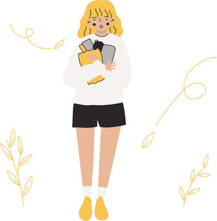 Vector illustration of a young woman holding things