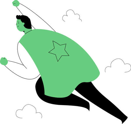 Superhero businessman flying up in the sky with arrows to success, Professionalism and aspiration business concept, Flat design vector illustrationのイラスト素材