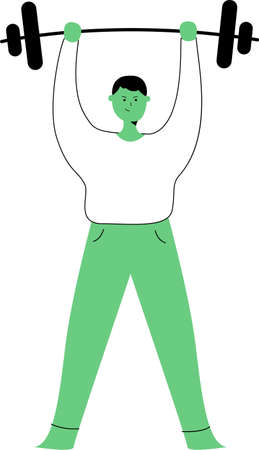 simple flat vector athletes doing exercises and training at gym set. Sporty people workout lifting dumbbells and weight, jogging on the treadmill. Sport, wellness, workout, run, fitness.のイラスト素材