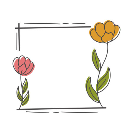 Frame with flowers and leaves. Hand drawn vector illustration in doodle style.のイラスト素材