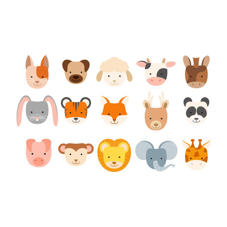 Cute animal faces set. Vector illustration in flat cartoon style.のイラスト素材