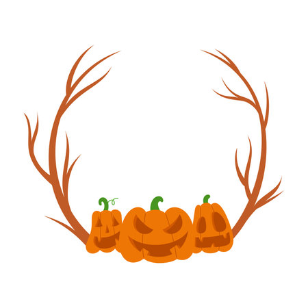 Halloween pumpkins wreath on white background. Vector illustration.のイラスト素材