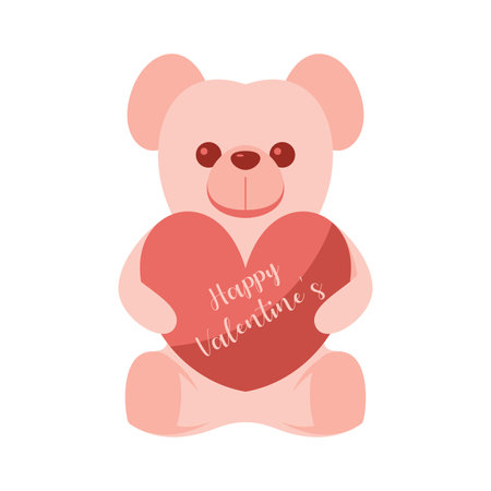 Cute teddy bear holding heart. Valentines day vector illustration.のイラスト素材