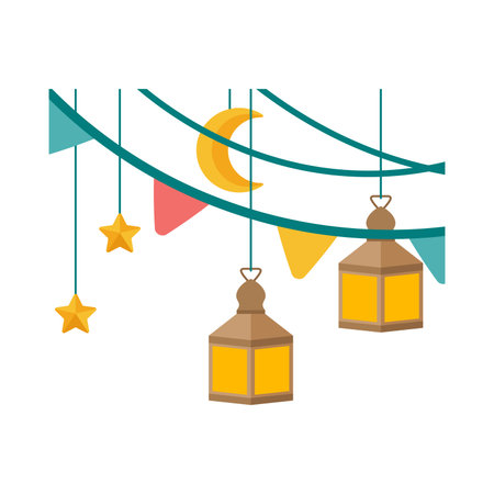 Hanging lanterns icon. Flat illustration of hanging lanterns vector icon for webのイラスト素材