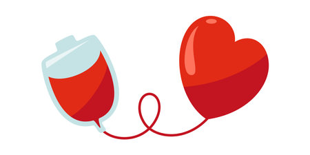 Blood donation concept. Red heart and blood bag. Vector illustration.のイラスト素材