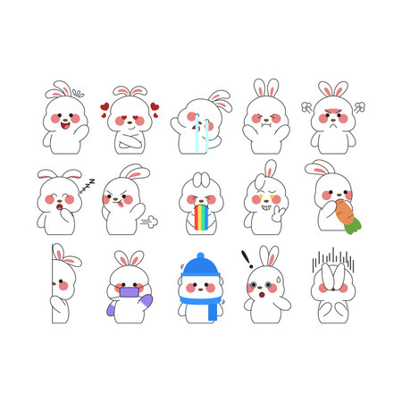 Cute cartoon bunny set. Hand drawn doodle vector illustration.のイラスト素材