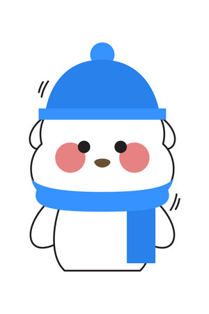 Cute penguin in a hat and scarf. Vector illustration.のイラスト素材