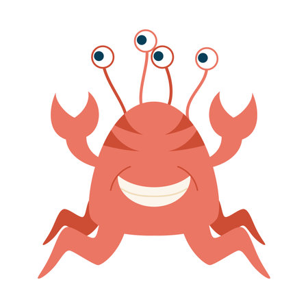 Cute cartoon crab character. Vector illustration. Isolated on white background.のイラスト素材