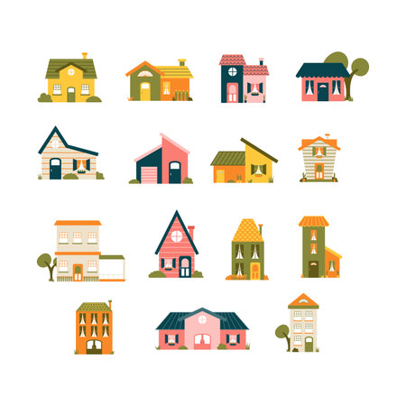 Set of houses icons. Vector illustration in flat style on a white background.のイラスト素材