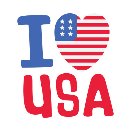 I love USA. Hand drawn lettering in the shape of a heart. Vector illustration.のイラスト素材