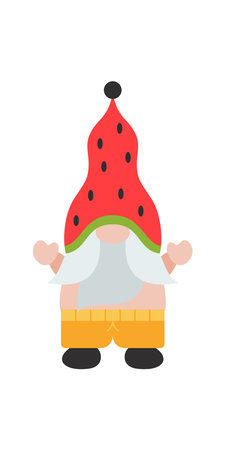Garden gnome with watermelon. Vector illustration in flat styleのイラスト素材