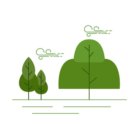 Vector illustration of a flat design of a green forest with trees.のイラスト素材