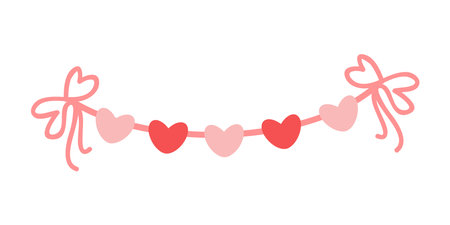 Valentines day garland with pink hearts. Vector illustration.のイラスト素材