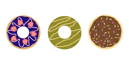 Set of donuts with glaze and sprinkles. Vector illustrationのイラスト素材