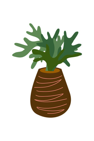 Illustration of a vase with a plant on a white backgroundのイラスト素材
