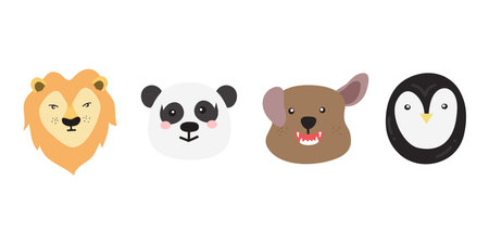 Set of cute animals. Vector illustration in flat style isolated on white background.