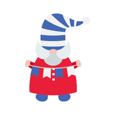 Patriotic Gnomes Illustration. Funny gnomes in America Independence Day costume carnival. 4th of July Gnome Clipart is suitable for Celebrating of 4th of July vector element designのイラスト素材