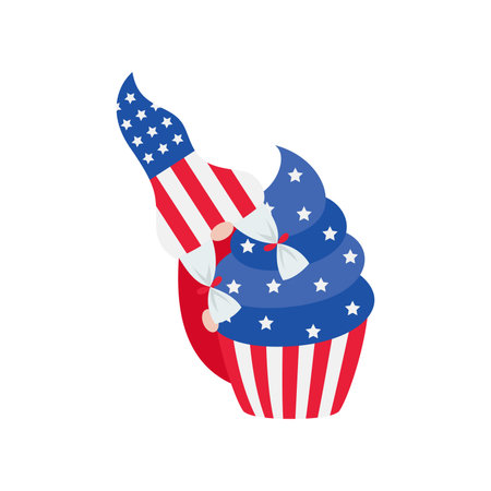 Patriotic Gnomes Illustration. Funny gnomes in America Independence Day costume carnival. 4th of July Gnome Clipart is suitable for Celebrating of 4th of July vector element designのイラスト素材