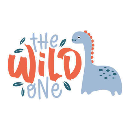 Cute hand drawn card with dinosaur and lettering. Vector illustration.のイラスト素材