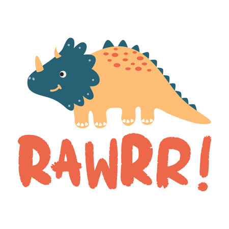 Cute hand drawn vector illustration of a dinosaur and lettering.のイラスト素材