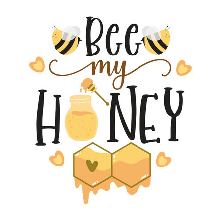 Be my honey. Lettering with honeycombs and bees.のイラスト素材