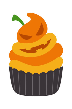 Halloween cupcake with pumpkin Jack-o-Lanternのイラスト素材
