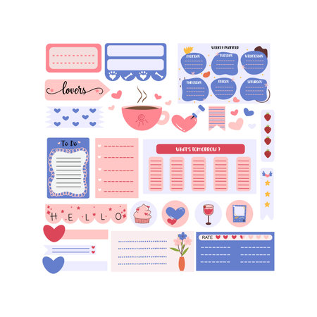 Valentine's day love lettering and icons. Vector illustrationのイラスト素材