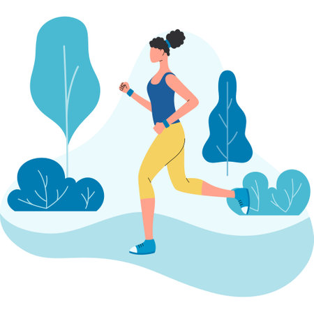 Woman running in the park. Vector illustration in a flat style.のイラスト素材