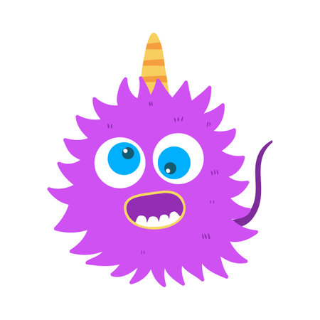 Funny purple monster with horn. Vector illustration isolated on white background.のイラスト素材