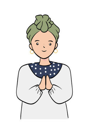 Vector illustration of a beautiful young woman with her hands folded in prayer.のイラスト素材