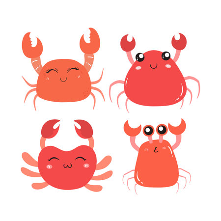 Cute cartoon crab set. Vector illustration isolated on white background.のイラスト素材
