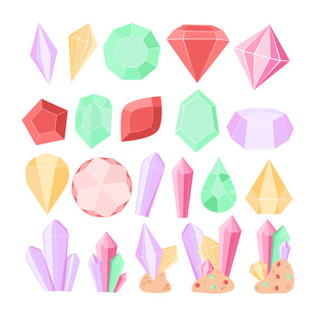 Set of different gemstones. Vector illustration isolated on white background.のイラスト素材
