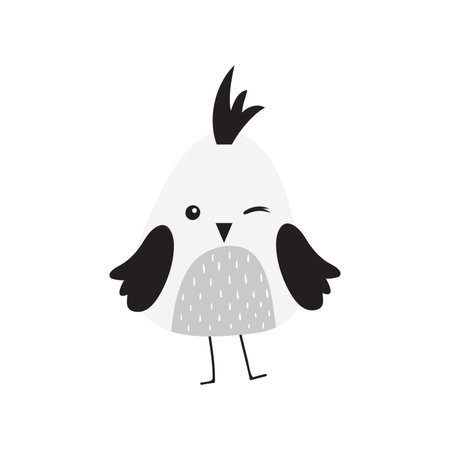 Cute black and white kawaii parrot. Vector illustration.のイラスト素材