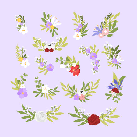 Floral set with flowers and leaves. Vector illustration for your designのイラスト素材