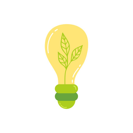 Light bulb with green leaves. Ecology concept. Vector illustration in flat styleのイラスト素材