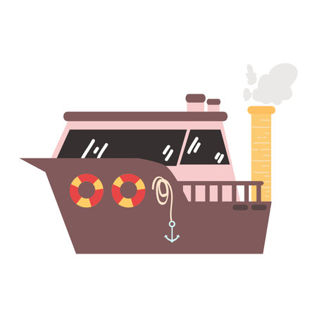 Fishing boat with a lifebuoy. Vector illustration in flat styleのイラスト素材