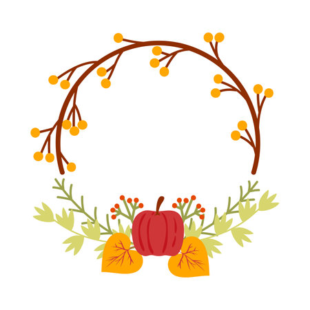 Autumn wreath with leaves and pumpkins. Vector illustration.のイラスト素材