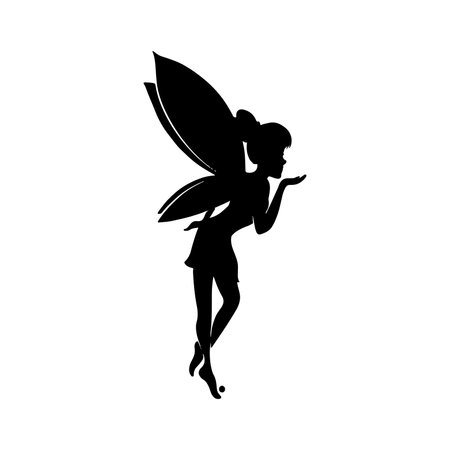 Silhouette of a fairy with wings on a white background.のイラスト素材
