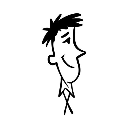 cute man face cartoon character on white background vector illustration thick lineのイラスト素材