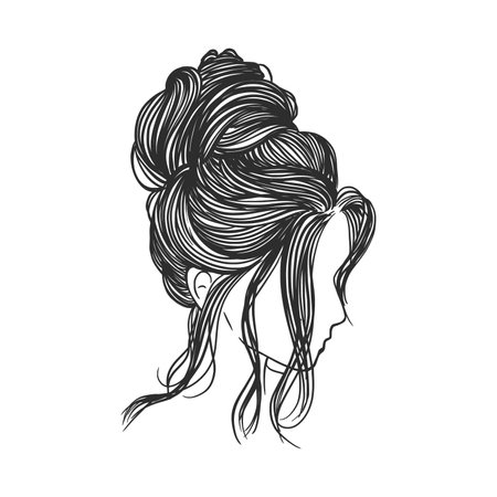 Vector illustration of a woman's hairstyle. Hand drawn portrait.のイラスト素材